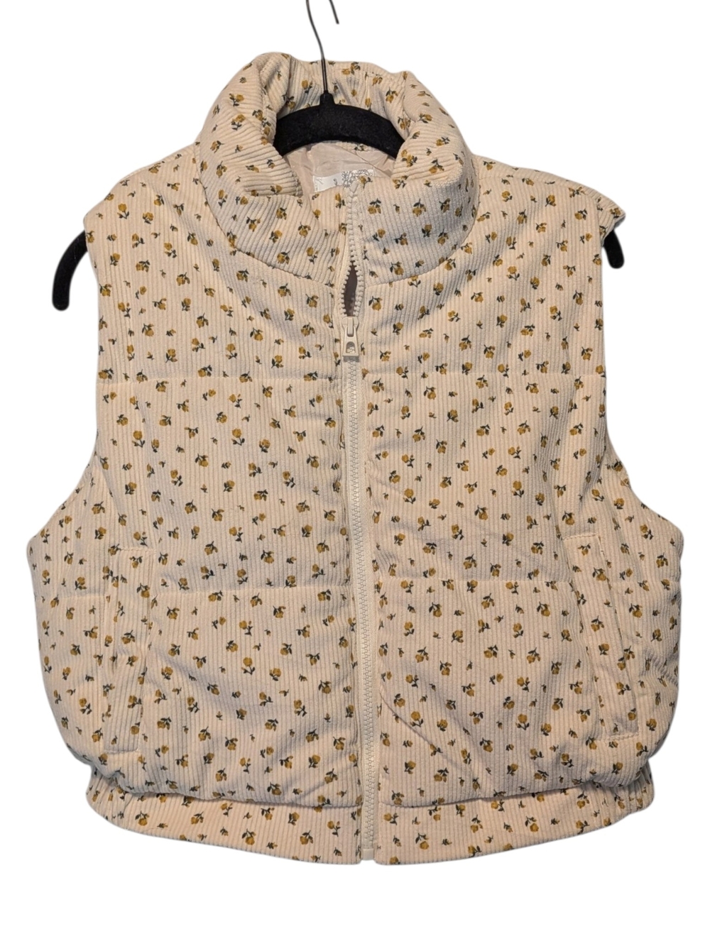 Altar'd State Cream Floral Quilted Puffer Vest
